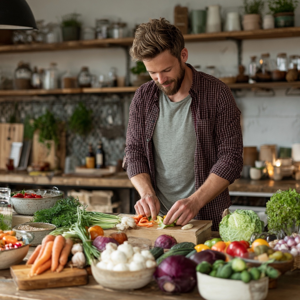 Mladší muž slovenského pôvodu číta nutričné informácie na balení potravín, koncentrovaný výraz v obchode s potravinami